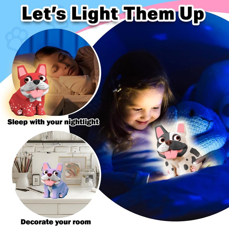 FUNZBO Paint Your Own Dog French Bulldog Lamp Kit - Arts and Crafts Supplies Painting Kits for Kids Teens, DIY Night Light Dog Toy for Toddler Girl Boy 3 4 5 6 7 8 9 10 11 12 Christmas Birthday Gifts - Image 4